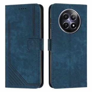 For Realme 12 Skin Feel Stripe Pattern Leather Phone Case with Lanyard(Blue)