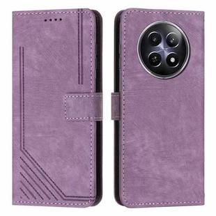 For Realme 12 Skin Feel Stripe Pattern Leather Phone Case with Lanyard(Purple)