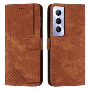 For Realme C65 4G Skin Feel Stripe Pattern Leather Phone Case with Lanyard(Brown)