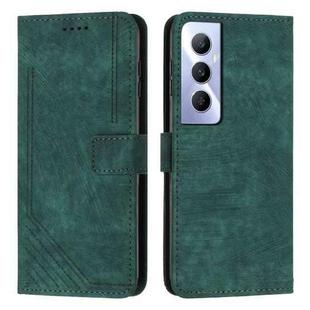 For Realme C65 4G Skin Feel Stripe Pattern Leather Phone Case with Lanyard(Green)