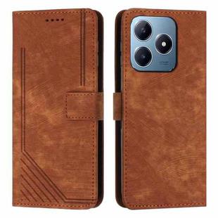 For Realme C63 Skin Feel Stripe Pattern Leather Phone Case with Lanyard(Brown)