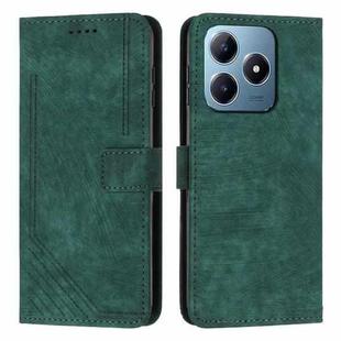 For Realme C63 Skin Feel Stripe Pattern Leather Phone Case with Lanyard(Green)