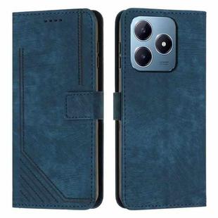 For Realme C63 Skin Feel Stripe Pattern Leather Phone Case with Lanyard(Blue)