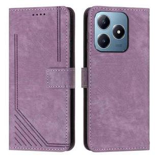 For Realme C63 Skin Feel Stripe Pattern Leather Phone Case with Lanyard(Purple)