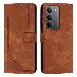 For Realme C75 / V60 Pro Skin Feel Stripe Pattern Leather Phone Case with Lanyard(Brown)