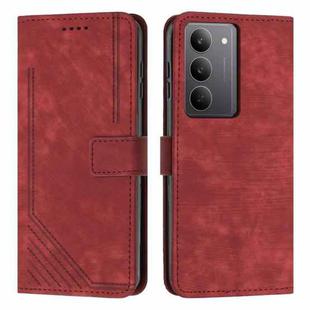 For Realme C75 / V60 Pro Skin Feel Stripe Pattern Leather Phone Case with Lanyard(Red)