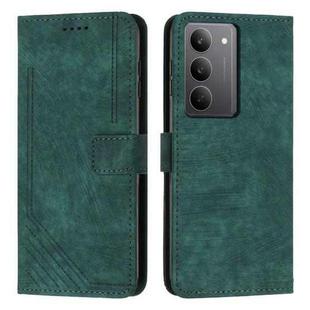 For Realme C75 / V60 Pro Skin Feel Stripe Pattern Leather Phone Case with Lanyard(Green)