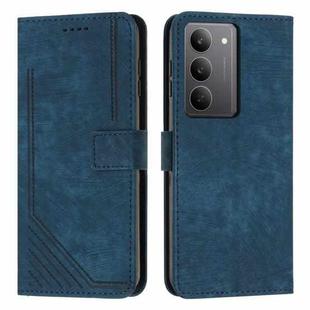 For Realme C75 / V60 Pro Skin Feel Stripe Pattern Leather Phone Case with Lanyard(Blue)