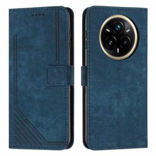 For Realme 14 Pro Skin Feel Stripe Pattern Leather Phone Case with Lanyard(Blue)