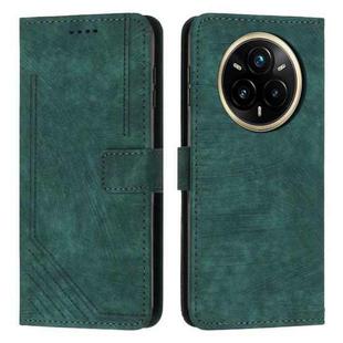 For Realme 14 Pro+ Skin Feel Stripe Pattern Leather Phone Case with Lanyard(Green)
