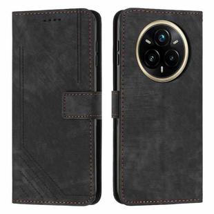 For Realme 14 Pro+ Skin Feel Stripe Pattern Leather Phone Case with Lanyard(Black)