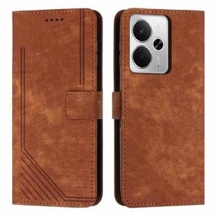 For Realme 14 / P3 5G / 14T 5G Skin Feel Stripe Pattern Leather Phone Case with Lanyard(Brown)