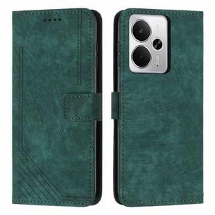 For Realme 14 / P3 5G / 14T 5G Skin Feel Stripe Pattern Leather Phone Case with Lanyard(Green)