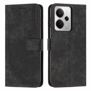 For Realme 14 / P3 5G / 14T 5G Skin Feel Stripe Pattern Leather Phone Case with Lanyard(Black)