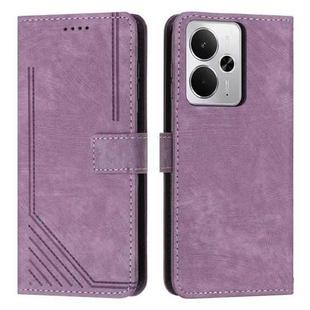 For Realme 14 / P3 5G / 14T 5G Skin Feel Stripe Pattern Leather Phone Case with Lanyard(Purple)