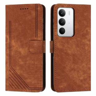 For Realme C71 4G Skin Feel Stripe Pattern Leather Phone Case with Lanyard(Brown)