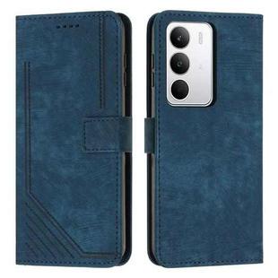For Realme C71 4G Skin Feel Stripe Pattern Leather Phone Case with Lanyard(Blue)