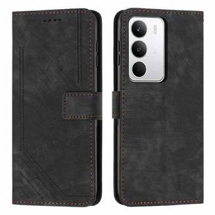For Realme C71 4G Skin Feel Stripe Pattern Leather Phone Case with Lanyard(Black)