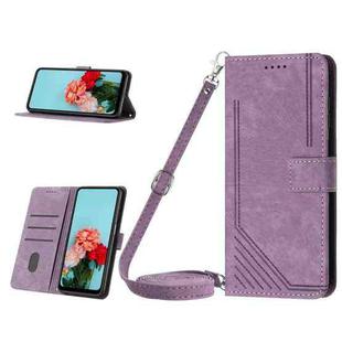 For Xiaomi Redmi 12 4G Skin Feel Stripe Pattern Leather Phone Case with Long Lanyard(Purple)