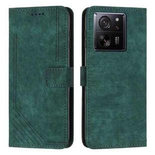 For Xiaomi 13T / Xiaomi 13T Pro Skin Feel Stripe Pattern Leather Phone Case with Long Lanyard(Green)