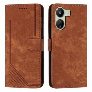 For Xiaomi Redmi 13C Skin Feel Stripe Pattern Leather Phone Case with Long Lanyard(Brown)