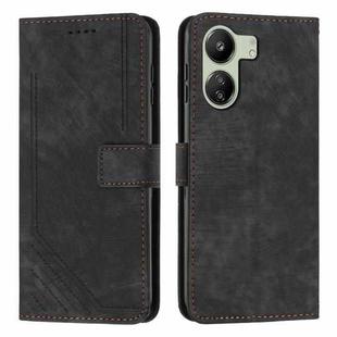 For Xiaomi Redmi 13C Skin Feel Stripe Pattern Leather Phone Case with Long Lanyard(Black)