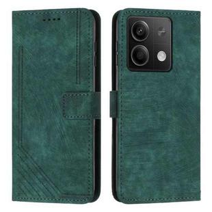 For Xiaomi Redmi Note 13 Skin Feel Stripe Pattern Leather Phone Case with Long Lanyard(Green)