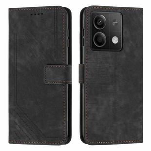 For Xiaomi Redmi Note 13 Skin Feel Stripe Pattern Leather Phone Case with Long Lanyard(Black)