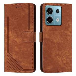 For Xiaomi Redmi Note 13 Pro Skin Feel Stripe Pattern Leather Phone Case with Long Lanyard(Brown)