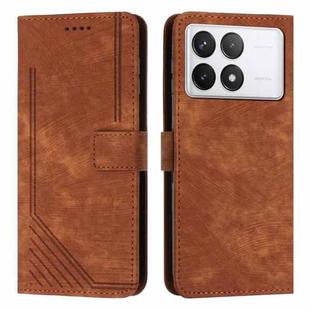 For Xiaomi Redmi K70E Skin Feel Stripe Pattern Leather Phone Case with Long Lanyard(Brown)