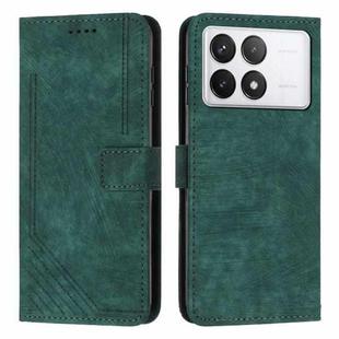 For Xiaomi Redmi K70E Skin Feel Stripe Pattern Leather Phone Case with Long Lanyard(Green)