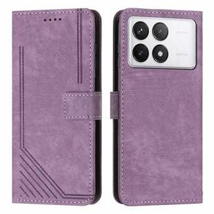 For Xiaomi Redmi K70E Skin Feel Stripe Pattern Leather Phone Case with Long Lanyard(Purple)