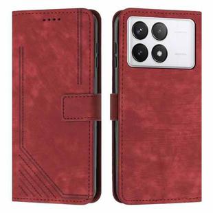 For Xiaomi Redmi K70 / K70 Pro Skin Feel Stripe Pattern Leather Phone Case with Long Lanyard(Red)