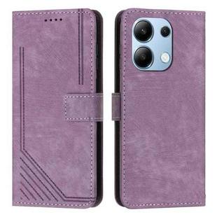 For Xiaomi Redmi Note 13 4G Global Skin Feel Stripe Pattern Leather Phone Case with Long Lanyard(Purple)