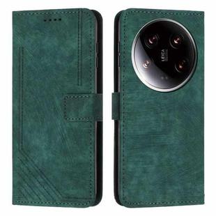 For Xiaomi 14 Ultra Skin Feel Stripe Pattern Leather Phone Case with Long Lanyard(Green)