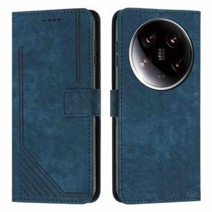 For Xiaomi 14 Ultra Skin Feel Stripe Pattern Leather Phone Case with Long Lanyard(Blue)