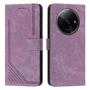 For Xiaomi Redmi A3 Skin Feel Stripe Pattern Leather Phone Case with Long Lanyard(Purple)