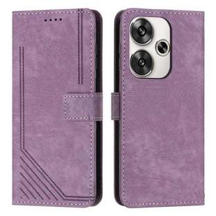 For Xiaomi Redmi Turbo 3 Skin Feel Stripe Pattern Leather Phone Case with Long Lanyard(Purple)