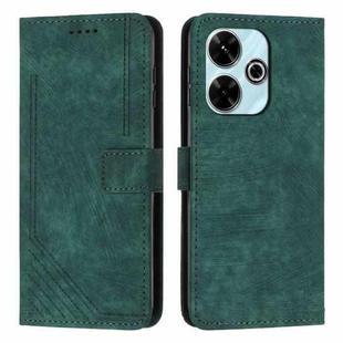 For Xiaomi Redmi 13 4G Skin Feel Stripe Pattern Leather Phone Case with Long Lanyard(Green)