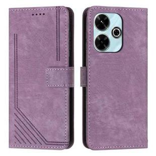 For Xiaomi Redmi 13 4G Skin Feel Stripe Pattern Leather Phone Case with Long Lanyard(Purple)