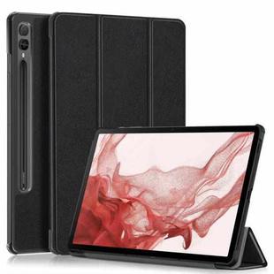 For Samsung Galaxy Tab S9+ Custer Pure Color 3-Fold Holder Smart Leather Tablet Case(Black)
