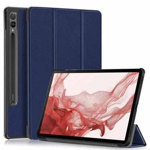 For Samsung Galaxy Tab S9+ Custer Pure Color 3-Fold Holder Smart Leather Tablet Case(Dark Blue)