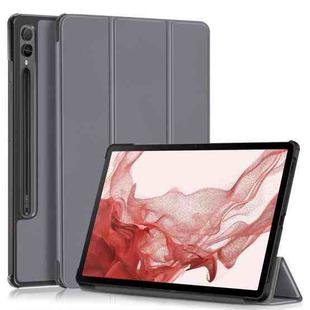 For Samsung Galaxy Tab S9+ Custer Pure Color 3-Fold Holder Smart Leather Tablet Case(Grey)