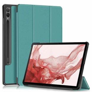 For Samsung Galaxy Tab S9+ Custer Pure Color 3-Fold Holder Smart Leather Tablet Case(Dark Green)