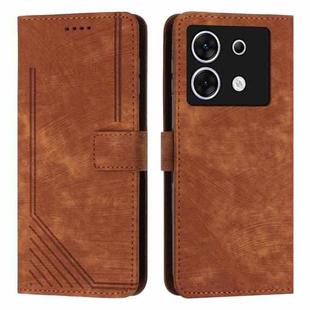 For Infinix Zero 30 5G Skin Feel Stripe Pattern Leather Phone Case with Lanyard(Brown)