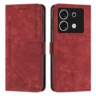 For Infinix Zero 30 5G Skin Feel Stripe Pattern Leather Phone Case with Lanyard(Red)