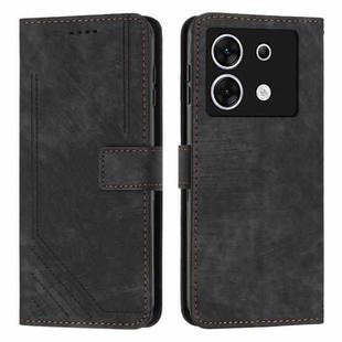 For Infinix Zero 30 5G Skin Feel Stripe Pattern Leather Phone Case with Lanyard(Black)