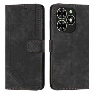 For Infinix Smart 8 Skin Feel Stripe Pattern Leather Phone Case with Lanyard(Black)