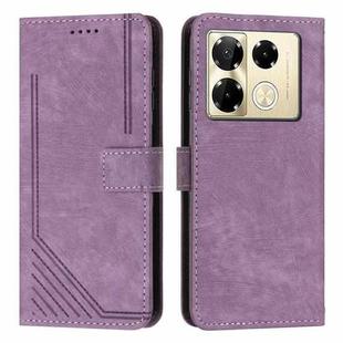 For Infinix Note 40 Pro 4G / 5G Skin Feel Stripe Pattern Leather Phone Case with Lanyard(Purple)