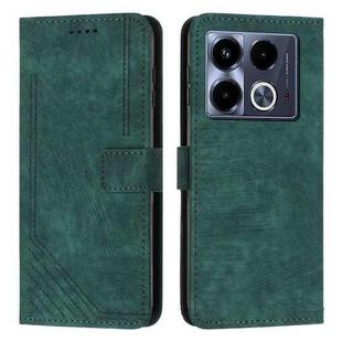 For Infinix Note 40 4G Skin Feel Stripe Pattern Leather Phone Case with Lanyard(Green)